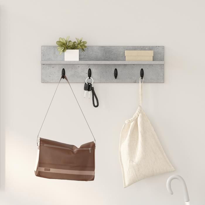 ESTINK® Porte-manteau mural - Style moderne - avec étagère Gris béton 60 x 10.5 x 18 cm @2294@