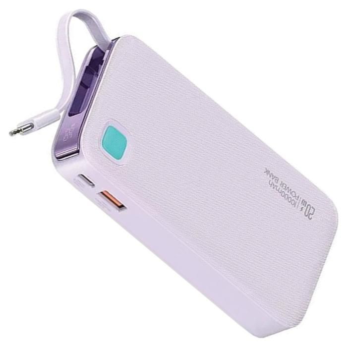 Powerbank - USAMS - 10000 mAh - PD 20W - Câble USB-C rétractable - Violet