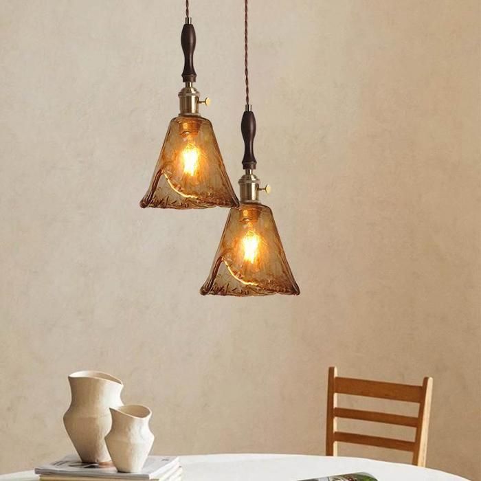 Suspension - Lot de 2 verre marron Ø15 cm - Verre fait main - Style scandinave vintage - 2x E27 60W