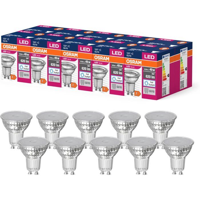Lampe LED OSRAM Valeur détoile PAR16 GU10 620 LM 10 Pack Blanc 6500K Lampe LED OSRAM Valeur détoile PAR16 GU10 620 LM 10 Pack Blanc 6500K
