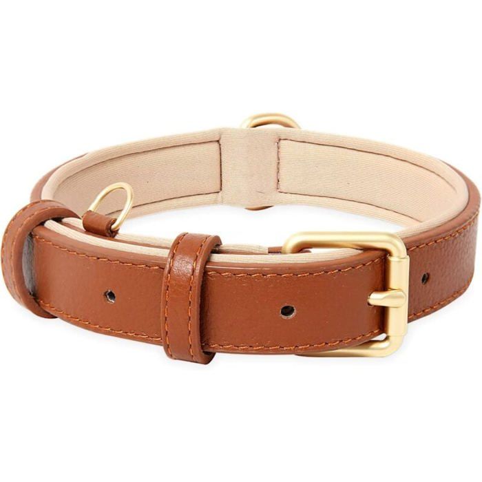 Meilleurs prix pour Collier de Chien en Cuir Ajustable Coussin Moelleux Rembourré pour Chiens Petits à Grands Marron Taille M