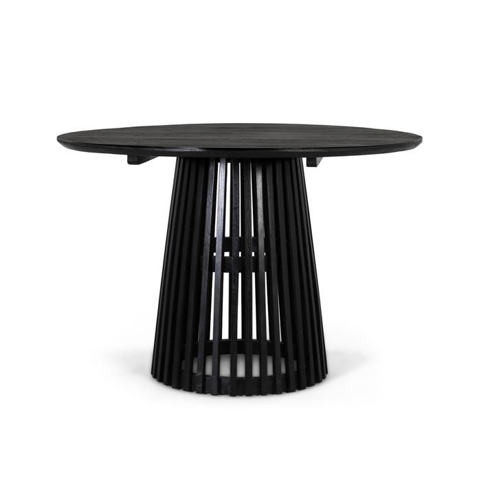 Table à manger ronde en bois de mindi - 120x120 cm - Hauteur 82 cm - Finition wengé - Base grillagée - Bois massif Table à manger ronde en bois de mindi - 120x120 cm - Hauteur 82 cm - Finition wengé - Base grillagée - Bois massif