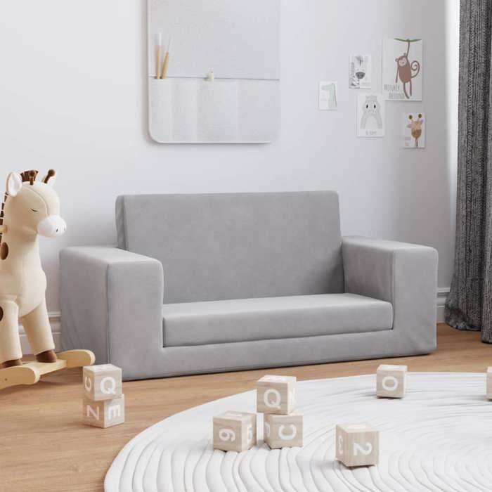 Canapé-lit enfants - vidaXL - Gris clair - Peluche douce - 2 places - Housse amovible - 84x38x34 cm assise