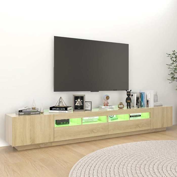 NEUF Armoire TV - Brun - Meuble TV - TABLE TV - avec lumières LED - Chêne sonoma 260x35x40 cm - TT2888