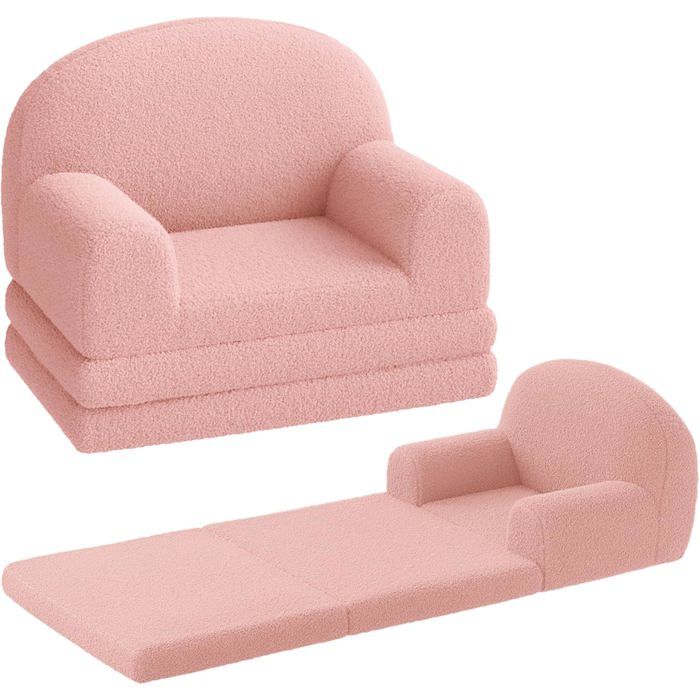 Canapé Enfant - LUNSY - fauteuil dépliable - canapé-lit 2 en 1 - avec housse amovible - Dossier semi-circulaire - rose