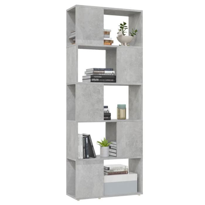 Bibliothèque gris béton - MEUBLECHIC - 60x24x155 cm - Bois dingénierie - Design ouvert - Capacité 110 kg