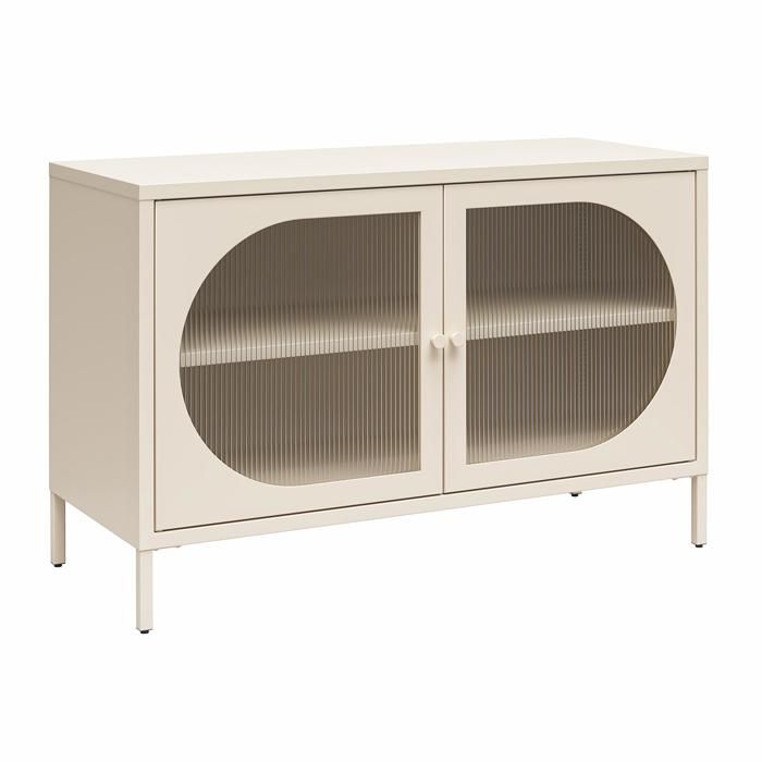 Luna - Vitrine Avec 2 Portes Vitrées En Métal Crème
