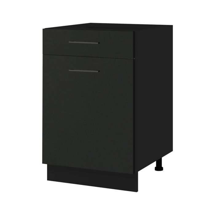 Meuble bas de cuisine Lovia Noir Mat 1 porte 1 tiroir L 60 cm - Cuisineandcie