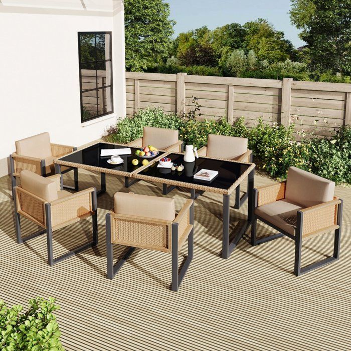 Mobilier de Jardin extérieur Ensemble Table à Manger et chaises de Jardin en polyrotin pour 6 Personnes avec fauteuils pour Jardin