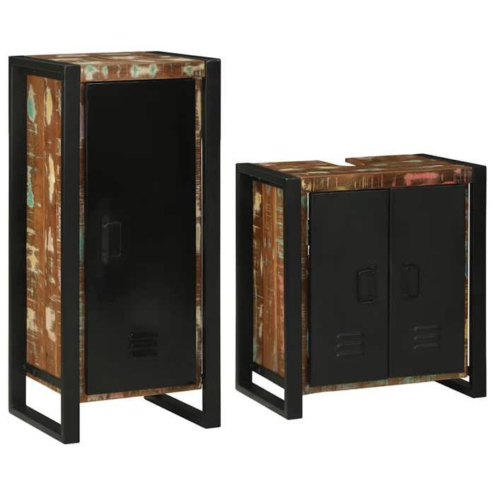 Meuble de salle de bain en 2 pcs - ARMOIRE/COLONNE WC - Bois massif recyclé 55x35x60 cm L4624