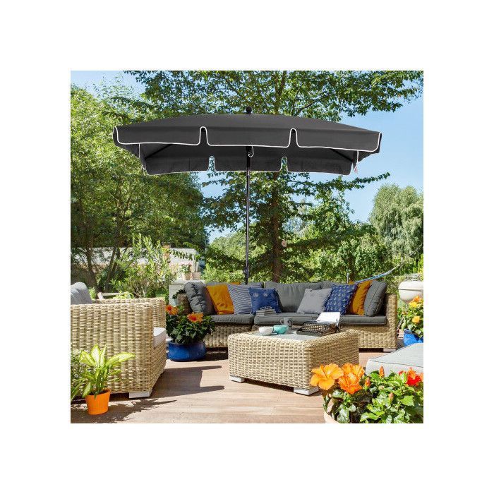 Parasol 198x130cm Rectangulaire Inclinable Gris Anthracite pour Jardin Terrasse Balcon Plage Anti-UV Hauteur Réglable Structure Alu