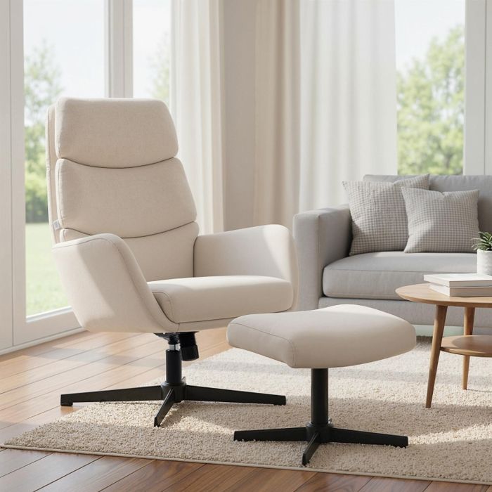 Fauteuil rembourré avec repose-pieds fauteuil lounge à dossier haut piètement en métal pour salon chambre beige
