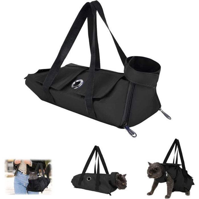 MHY® - Sac de toilettage pour chat - Noir - Anti-griffures - Avec trous pour les pieds - Pour couper les griffes nettoyer les oreil