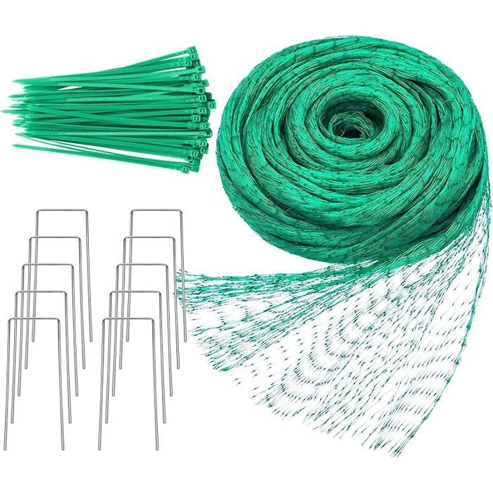 2x15 m Filet Anti Oiseaux Kit de Filets pour Jin avec 50 Attaches Et 10 Piquets Polyvalent Filet Protection Fraisier 2x15M