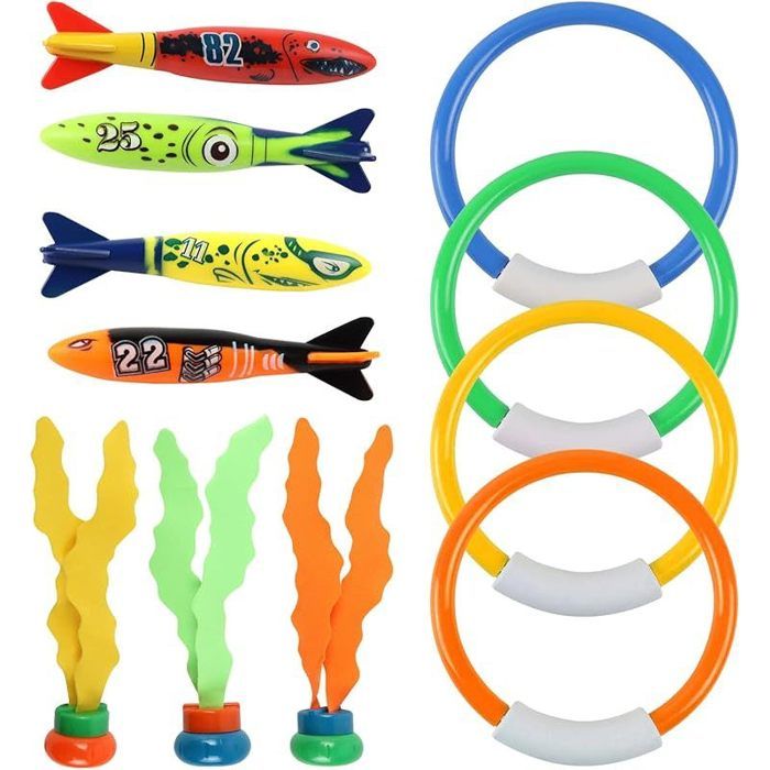 Jeu De Plongée Sous-marine 12 Pièces – Jouets Piscine Pour Enfants 4-6 Ans, Anneaux Torpilles Et Soucoupes