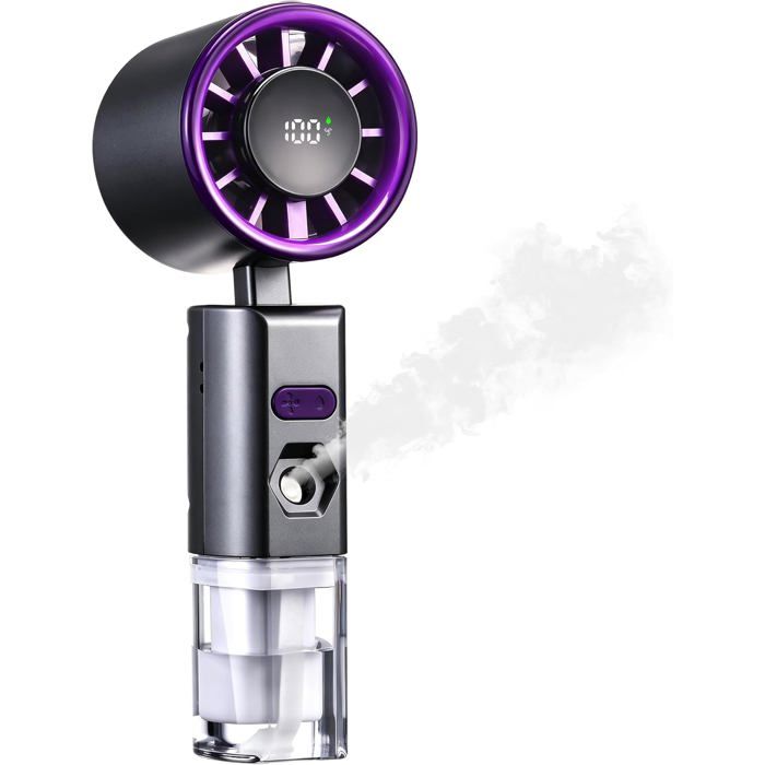 Ventilateur Brumisateur Portable Avec Eau Mini USB Rechargeable 6 Vitesses Pour Maison Extérieur Bureau Camping Violet