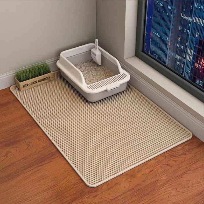 Tapis pour litière pour chat –75 x 55 cm tapis imperméable double couche en EVA pour bac à litière et toilettes pour chat
