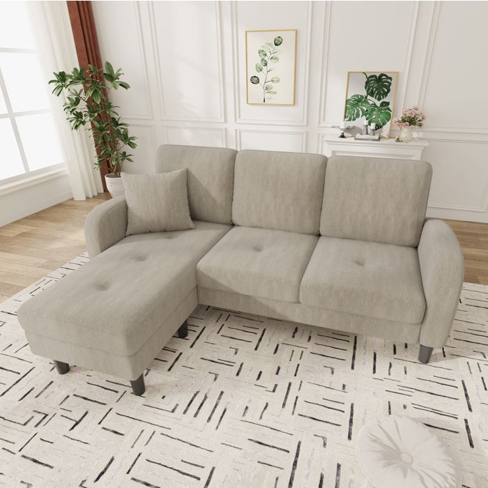 Canapé dangle L 3 Places Avec Pieds En Plastique Coussin En Velours Côtelé Marron Clair