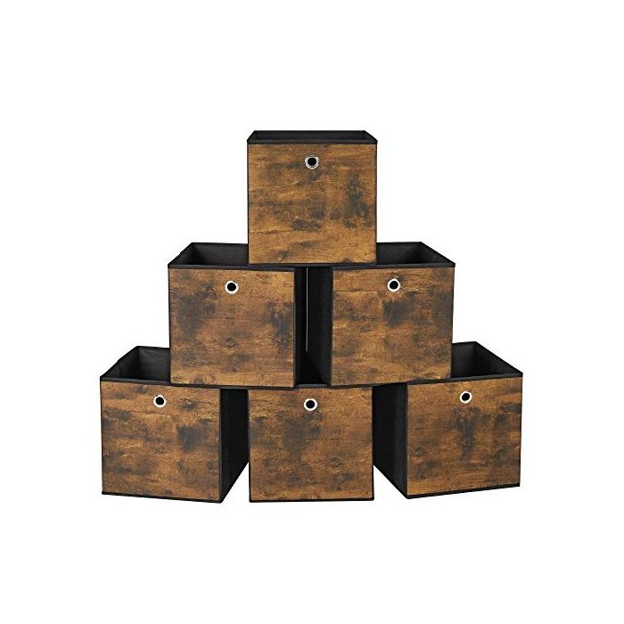 Boîte de Rangement Lot de 6 Bac avec Poignée Cube Tissu Non-tissé et Ox Panier Marron Rustique 30P x 30L 30 BOITE DE RANGEMENT