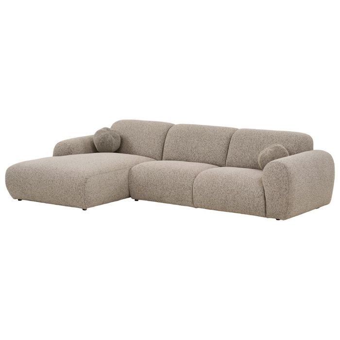 Canapé 3 places méridienne gauche en tissu texturé beige avec 2 coussins - CYCLADE Canapé 3 places méridienne gauche en tissu texturé beige avec 2 coussins - CYCLADE