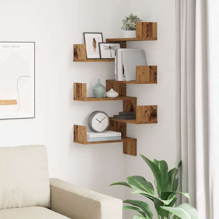 Meuble Étagère - Brun - Étagères dangle murales - (2 pcs) - vieux bois 40x40x495 cm B1283
