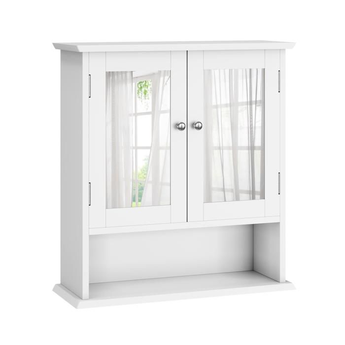 Armoire de salle de bain murale avec miroir blanc étagère réglable sur 5 hauteurs 54 6 x 19 8 x 60 cm