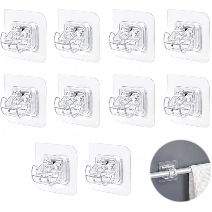 10 Pièces Support Tringle à Rideau Auto Adhésif Support Accroche Rideau Sans Percage Crochets Transparents pour Rideaux Lourds