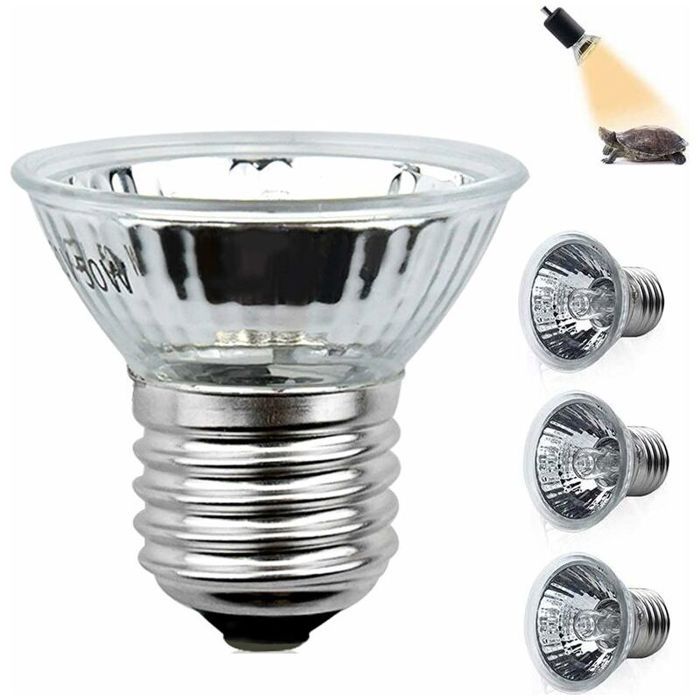 Lampe Chauffante 50W E27 UVB/UVA pour Reptiles – Gradable Spectre Complet 4 Pièces