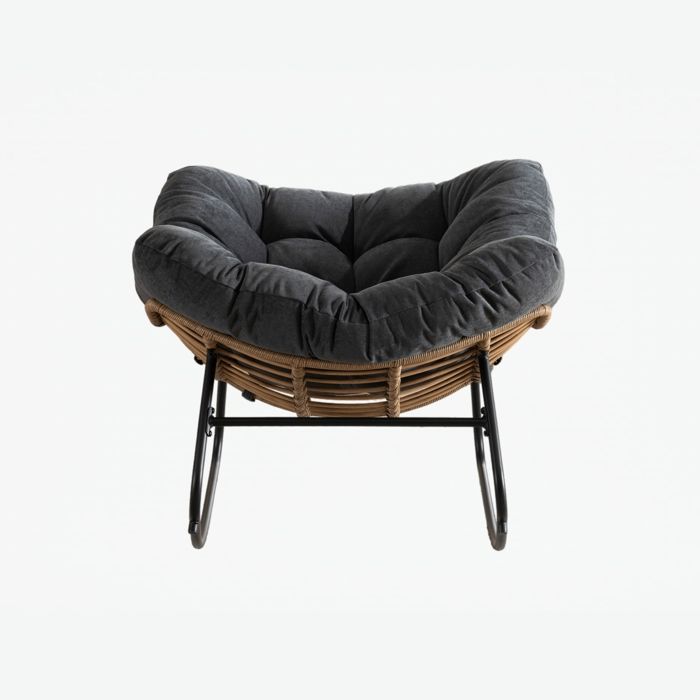Fauteuil à bascule rocking chair en chenille noir structure métal intérieur extérieur relaxation JOINERY