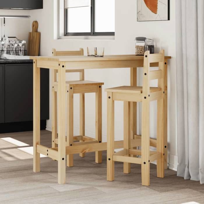 ELORAN Set mobilier de cuisine - Ensemble de bar - 3 pcs - 1 table et 2 chaises - Bois de pin massif - 112x57x101 cm 18740