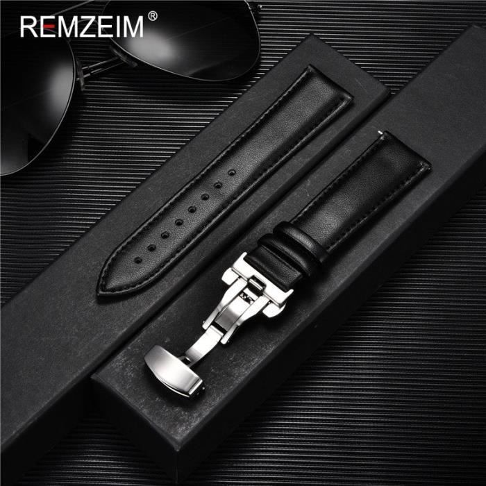 Lot De 7 Bracelets De Montre En Cuir De Veau Box Calf Noir 16 Mm - Neufs