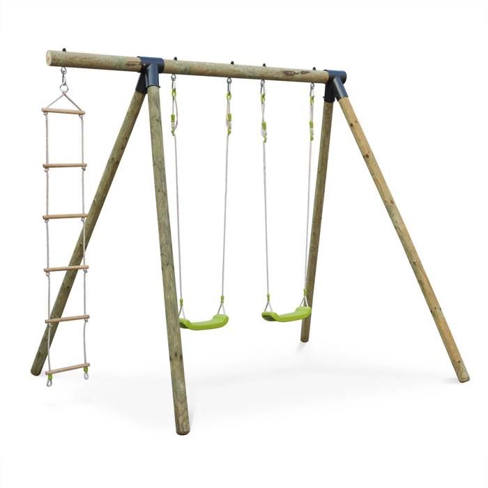 Aire de jeux MISTRAL en bois avec 2 balançoires et échelle en corde en pin autoclave