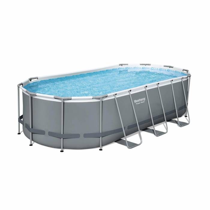 Kit piscine complet BESTWAY – Spinelle grise – piscine ovale tubulaire 5x3 m. pompe de filtration. échelle. bâche de protection.