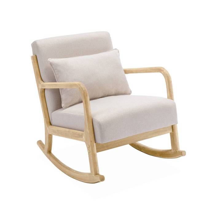 Fauteuil à bascule design en bois et tissu. 1 place. rocking chair scandinave. beige Fauteuil à bascule design en bois et tissu. 1 place. rocking chair scandinave. beige