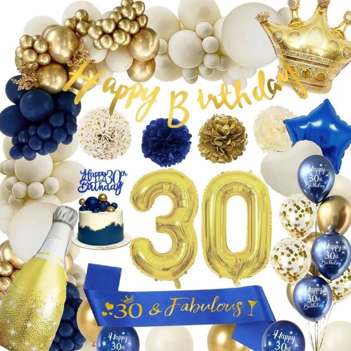 Decoration Anniversaire 30 Ans Homme,APERIL Ballon 30 Ans Anniversaire Fête Beige Bleu avec