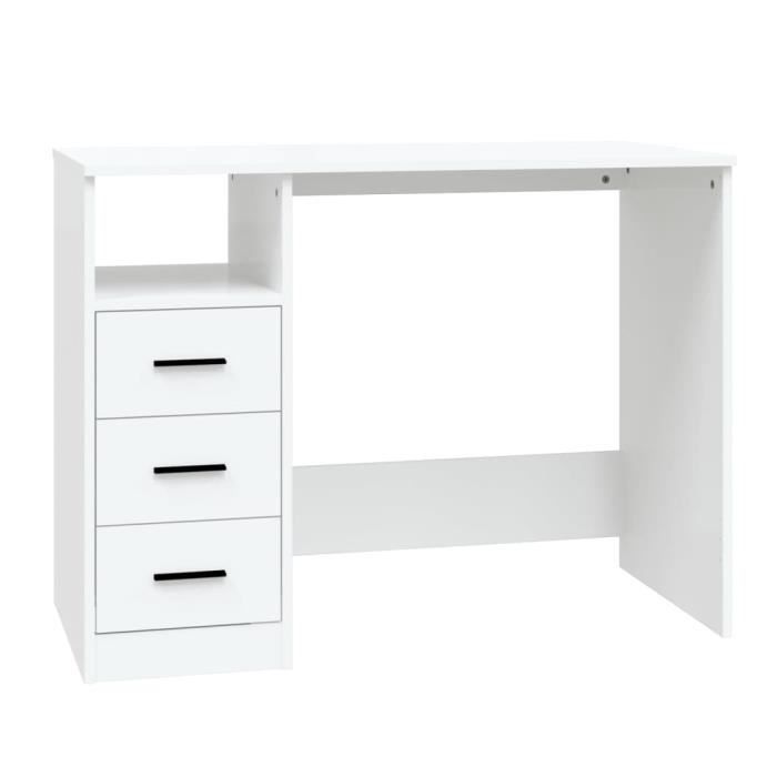 Bureau Blanc 140x50x77 Cm Avec 6 Tiroirs - Bois D'ingénierie Robuste - Idéal Pour Bureau, Chambre, Espace Limité