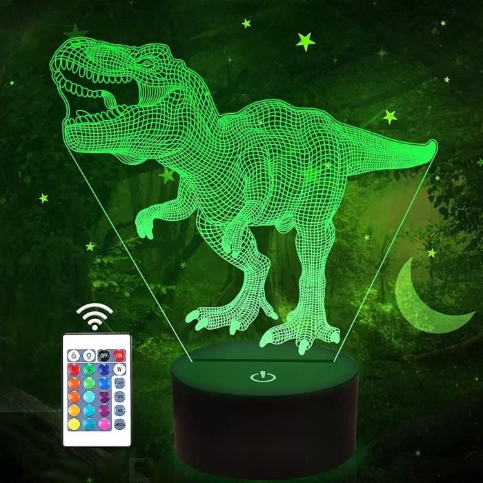 Lampe de chevet enfant - Dinosaure 3D - 16 couleurs LED - Sécurisée - Effets visuels