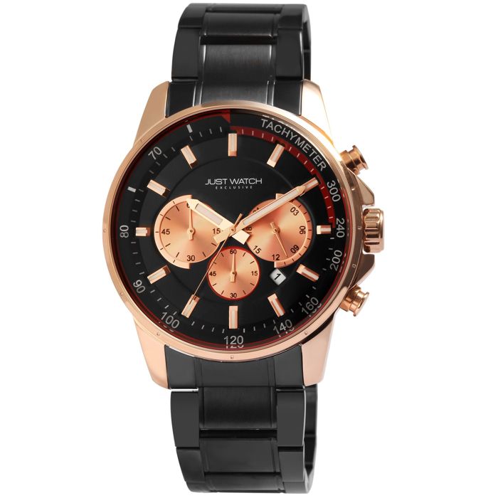 Montre - Charlie - Acier inoxydable noir rosé - Boîtier 46 mm - Mouvement quartz VD53