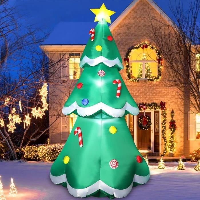 Sapin De Noël Gonflable 210 Cm Avec Lumière Led Intégrée, Décoration
