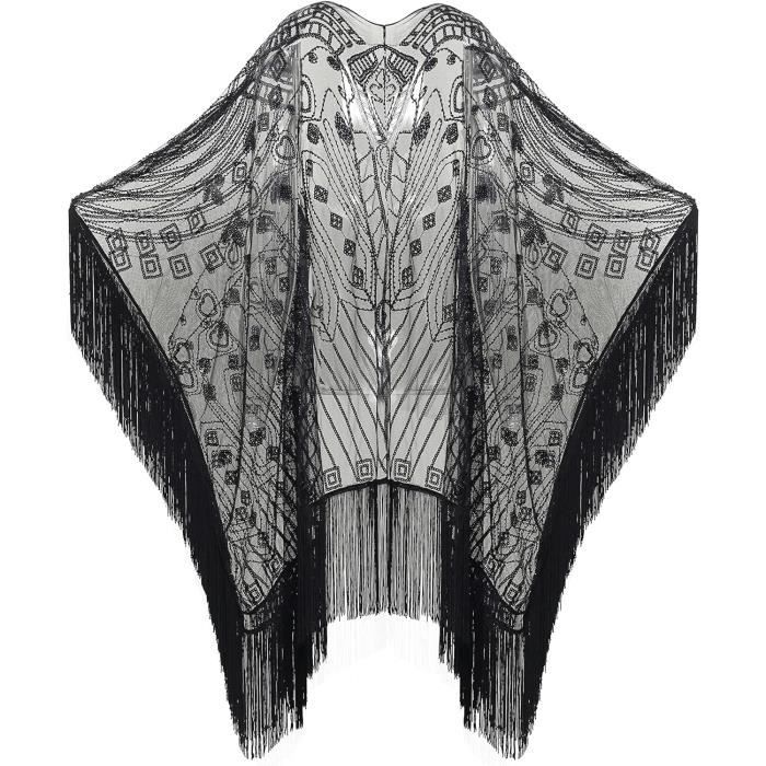 Châle Pailleté Années 20 - Cape De Soirée Brillante - Style Rétro Gatsby - Pour Mariage, Fête, Déguisement - Femme