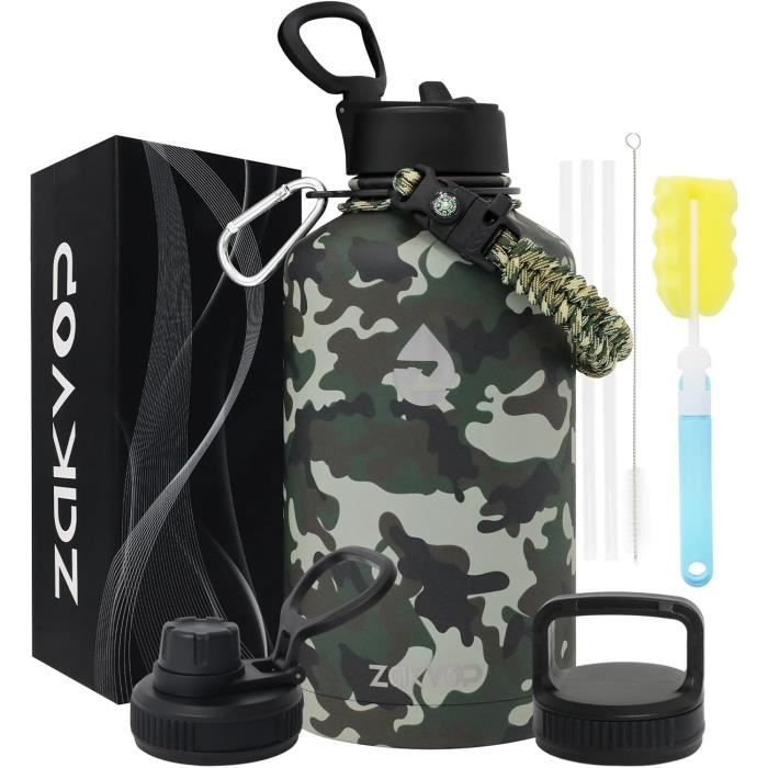 Otto Koning Gourde Isotherme 1.2L Acier Inox – Mug Avec Paille & Poignée – Garde Chaud/Froid 12h+ – Sans BPA – Idéal Sport & Bureau