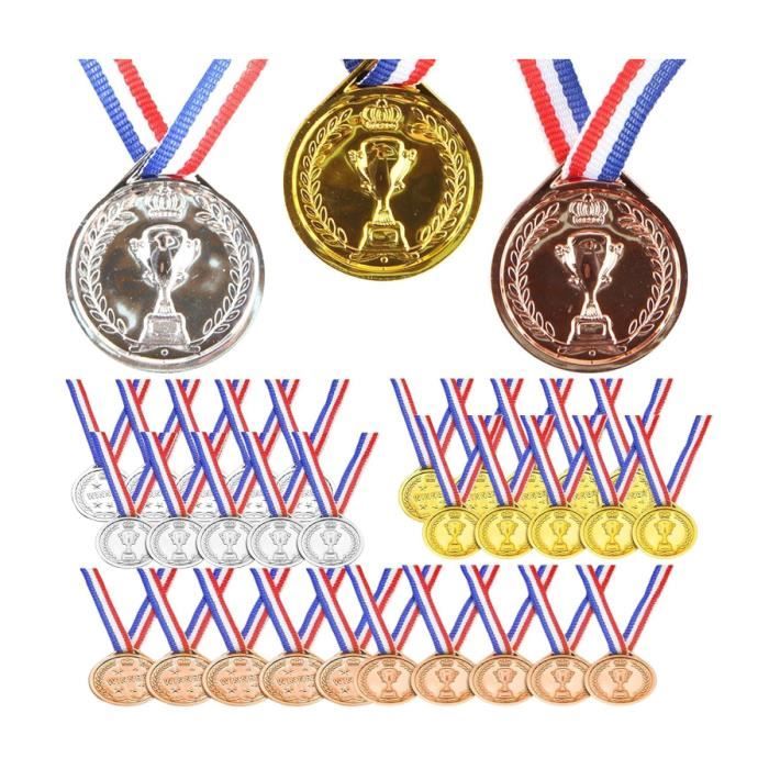 Lot De 30 Médailles De Récompense En Plastique - Or, Argent, Bronze Avec Ruban Pour Sport, École, Fêtes