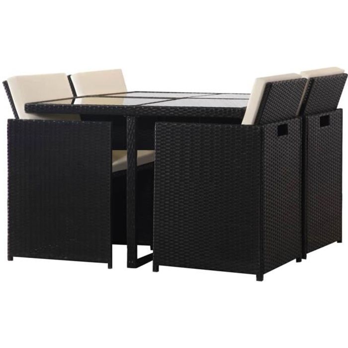 XIXIYAN Salon de jardin encastrable 5 pcs et coussins Rotin Noir
