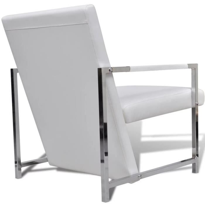 Fauteuil - KAI - Design Contemporain - Cuir Synthétique Blanc - Pieds Chromés - 1 Place