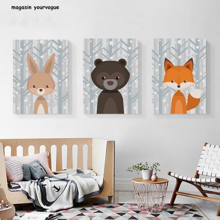 Xwwnzdq Woodland Foret Animal Renard Cerf Toile Affiches Bebe Pepiniere Mur Art Imprimer Bande Dessinee Peinture Nordique Enfant Chambre Decoration Photos 30x40 Cm X 6 Sans Cadre Decoration Murale Cuisine Maison