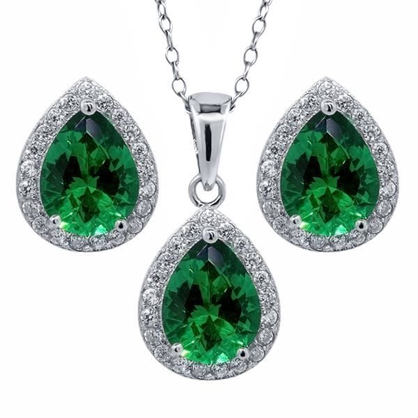 SNORSO Parure Bijoux Mariage Collier + Boucles D'Oreilles Fleur Feuille Goutte Zircon - Plaqué Platine