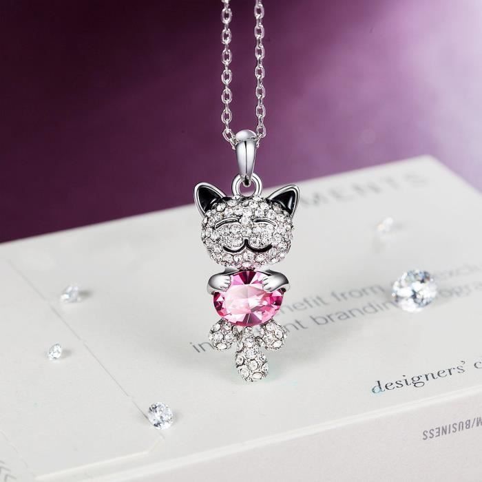 Lucky Cat Chat Ruby Collier Femme Fille Petit Chat Souriant Rose Bijoux Fantaisie Plaque Or Blanc Anniversaire Cadeau Achat Vente Sautoir Et Collier Lucky Cat Chat Ruby Collier Femme Plaque
