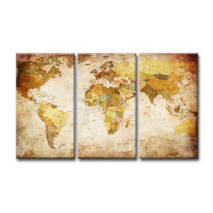 Tableau Triptyque Carte Monde