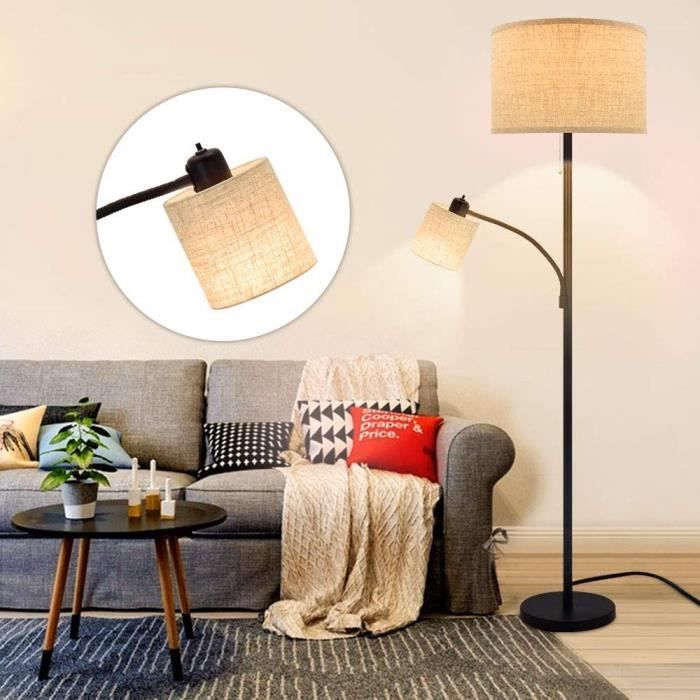 Lampadaire LED avec variateur d'intensité - Lampe sur pied moderne avec  abat-jour en tissu suspendu et base argentée - Lampe de lecture pour salon,  chambre à coucher, ampoule LED 8 W lumineuse