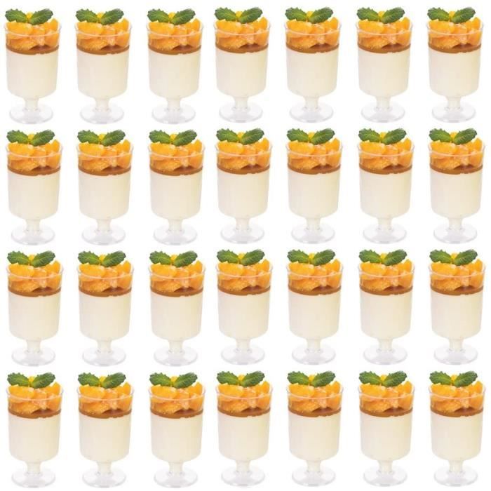 Lyellfe Lot De 100 Tasses à Dessert De 118 Ml Avec Cuillère, Mini Gobelets Carrés Réutilisables En Plastique Transparent Pour Apéritif, Crème Glacée, Pudding, Fête De Dégustation